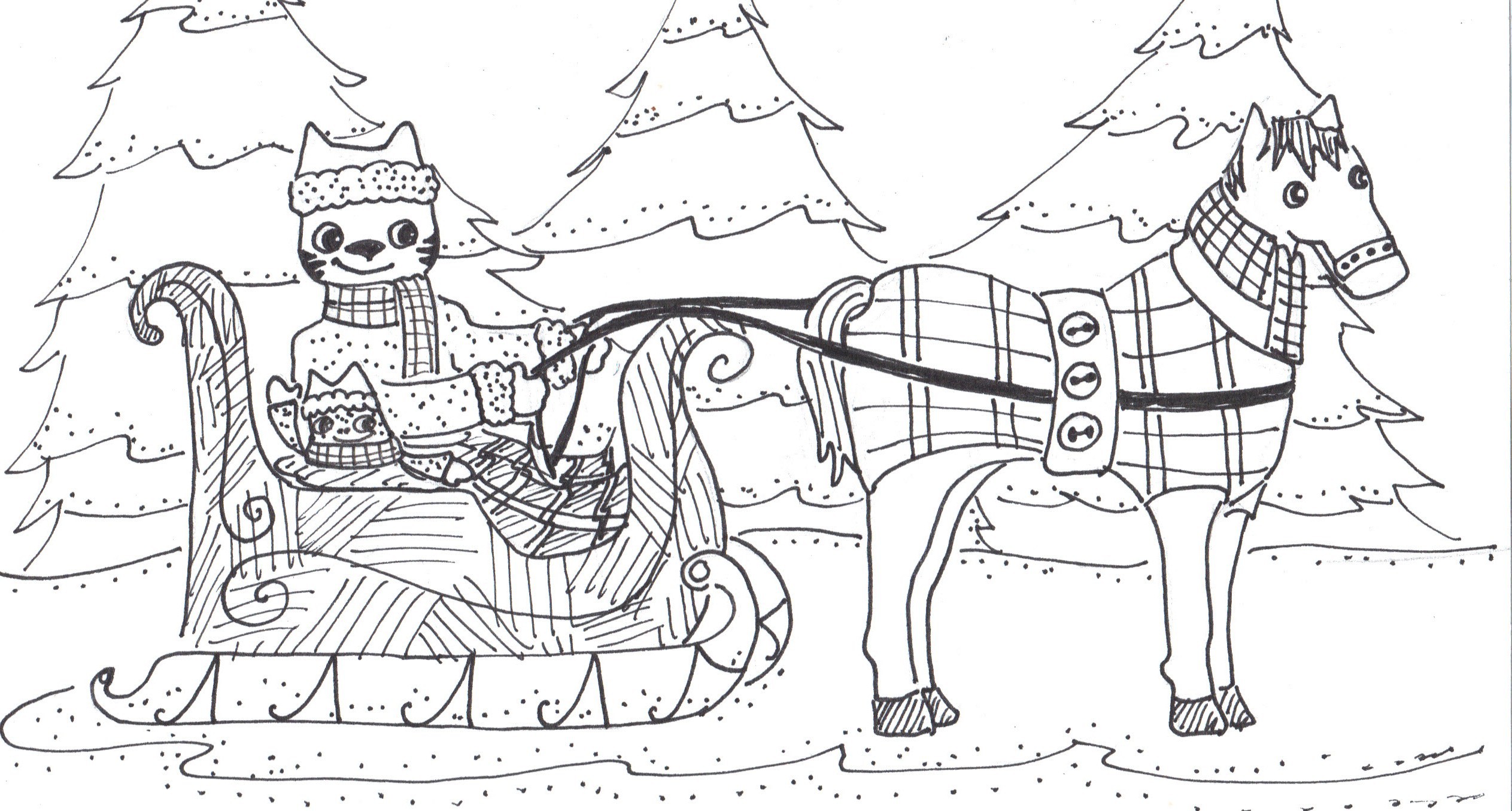 One Horse Open Sleigh Coloring Page - BubaKids.com