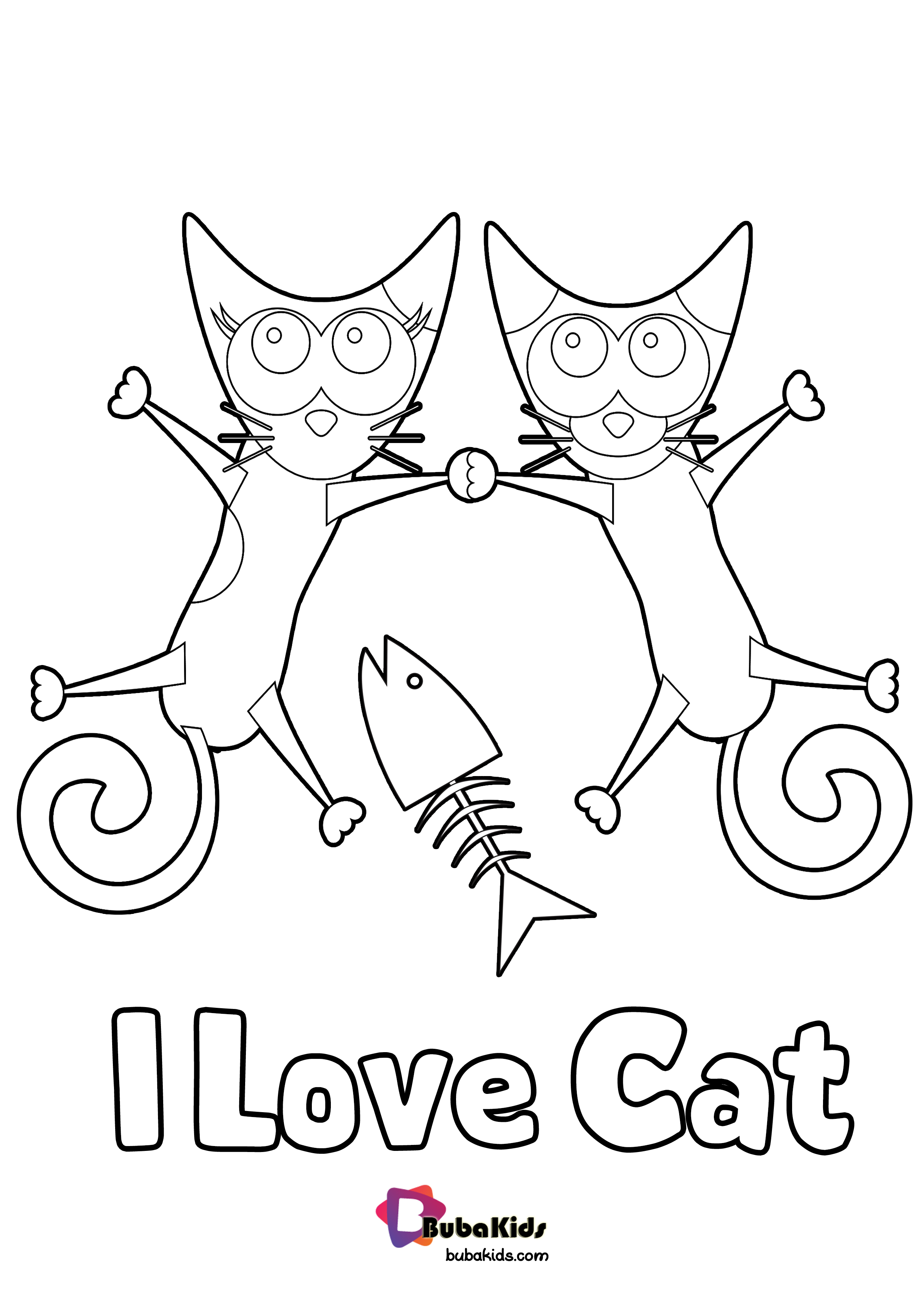 Cute I Love Cat Printable Coloring - BubaKids.com