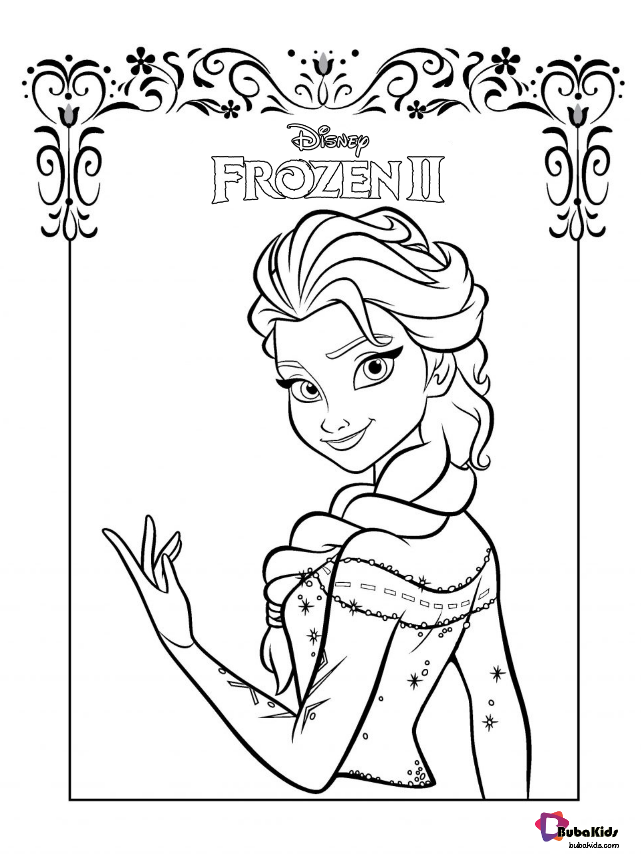 Frozen 2 Beautiful Queen Elsa coloring page. - BubaKids.com