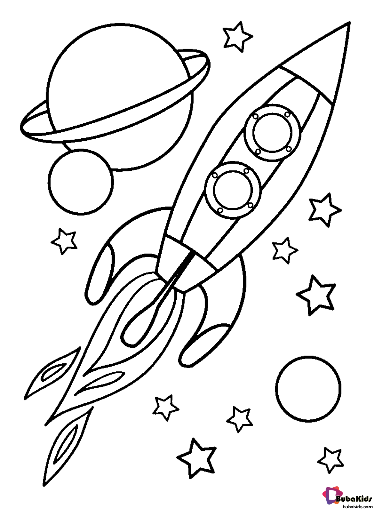 stars and rocket in outer space coloring page
