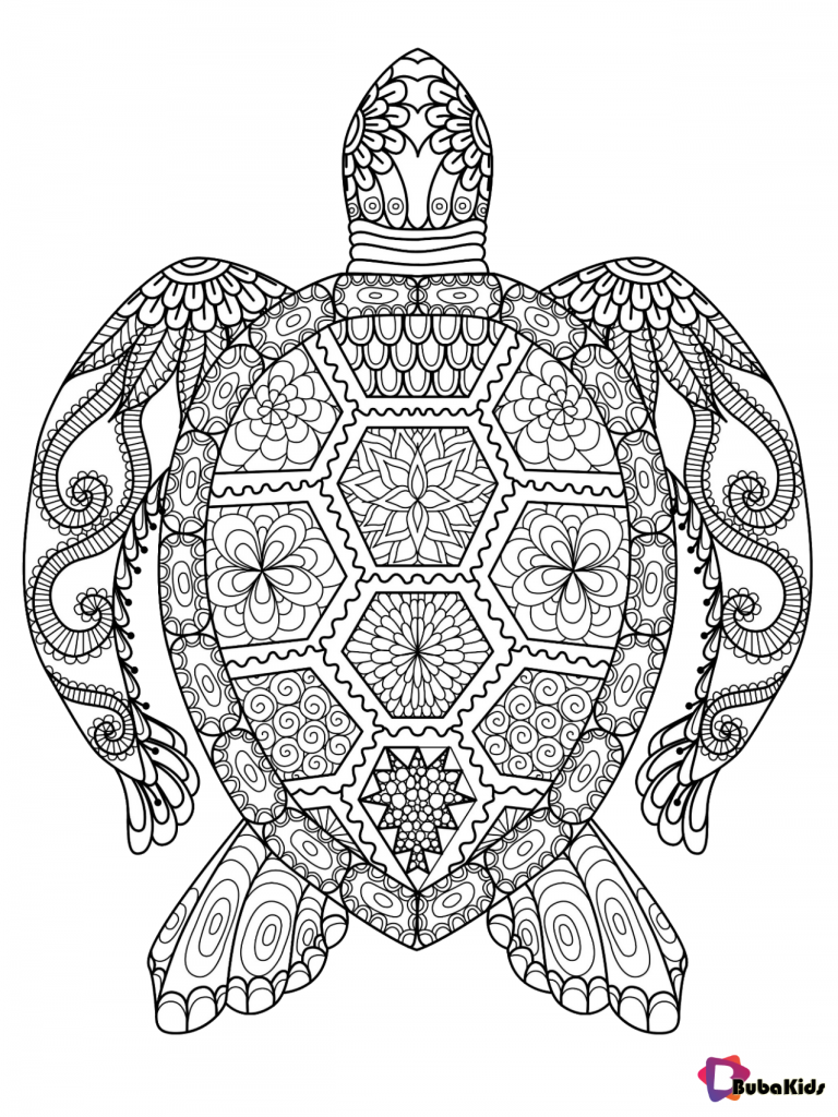 Sea turtle animal mandala coloring page - BubaKids.com
