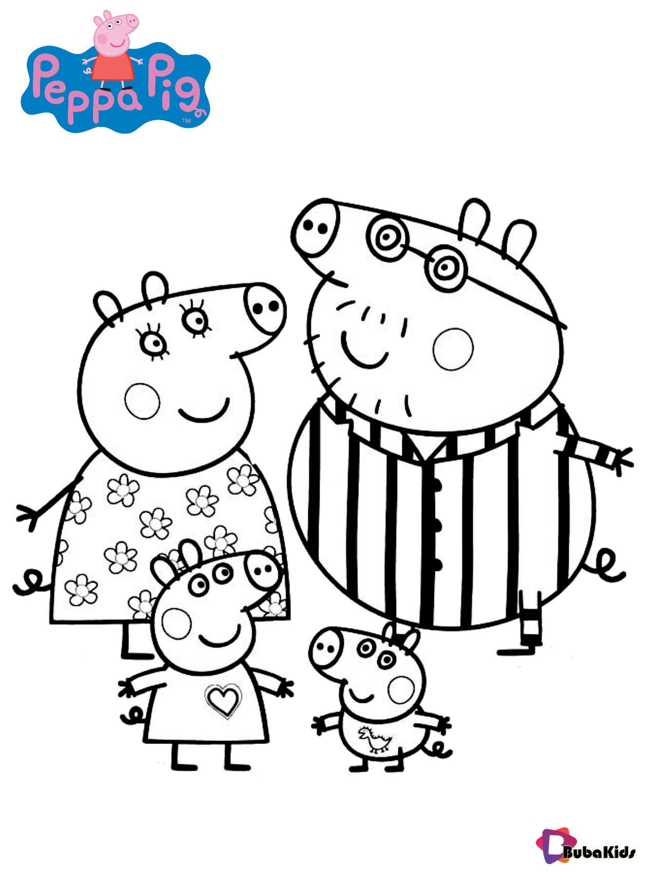 Peppa pig family coloring page - BubaKids.com