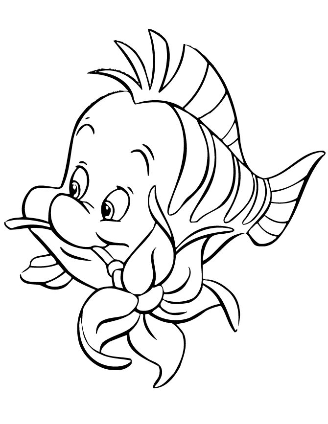 Flounder Biting Flower Cartoon Coloring Page | Free Printable Wallpaper