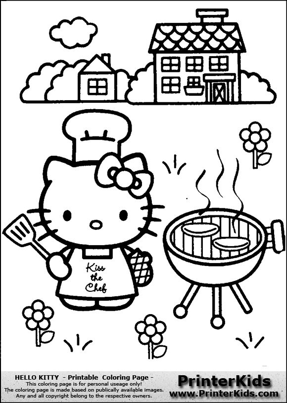 Hello Kitty – Grill Chef Barbecue – Coloring Page