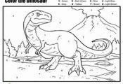 Kindergarten Color by Number Dinosaurs Worksheets: Color by Number: The Dinosaur