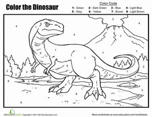 Kindergarten Color by Number Dinosaurs Worksheets: Color by Number: The Dinosaur Wallpaper