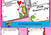 5 Valentine's Day colored or coloring Cards! 5 of my hand drawn, cartoon col...