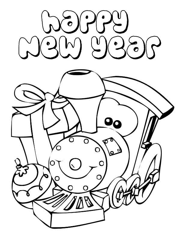 A Cute Little Train Says Happy New Year Coloring Page – Free …