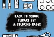 Back to school clipart! 25 black & white clipart elements and 3  coloring pages.