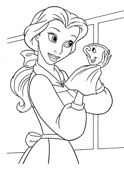 Belle And Cups Cartoon Coloring Pages