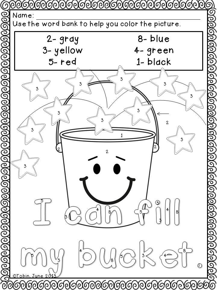Bucket Filling Coloring sheet for back to school