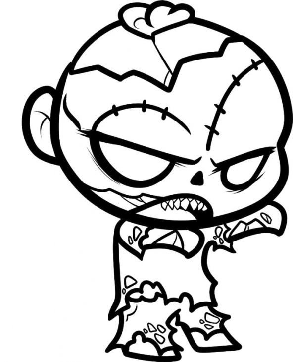 Chibi Zombie Cartoon Coloring Page For Kids Wallpaper