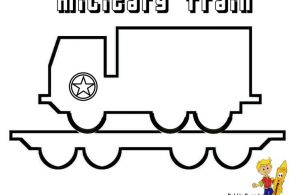 Coloring Page of Army Train with Truck