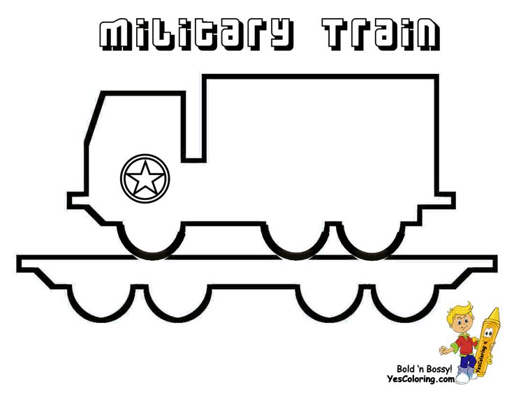 Coloring Page of Army Train with Truck Wallpaper