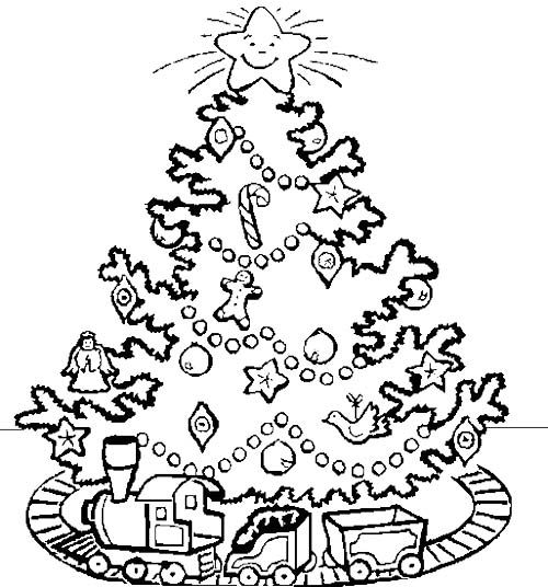 Electric Train Under A Christmas Tree Coloring Page