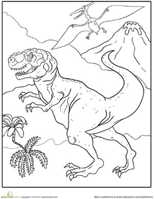 First Grade Dinosaurs Worksheets: Color the Fierce Tyrannosaurus Rex Wallpaper
