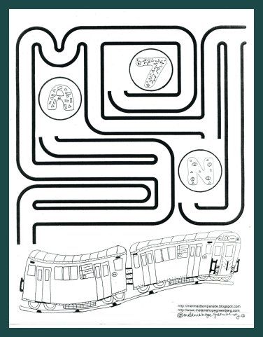 Free, printable subway train coloring page with maze.