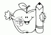 Funny Apple with Pencil coloring page for kids, back to school coloring pages pr...