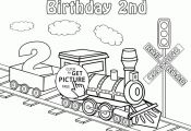 Happy 2nd Birthday Card with Train coloring page for kids, holiday coloring page...
