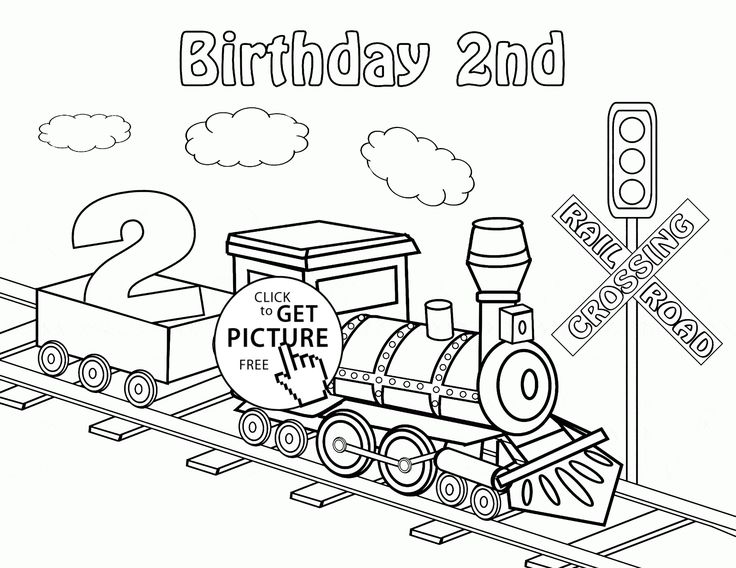 Happy 2nd Birthday Card with Train coloring page for kids, holiday coloring page… Wallpaper
