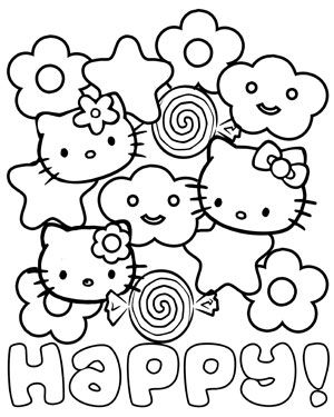 Happy Hello Kitty Coloring Page Wallpaper