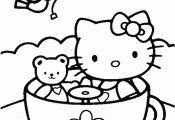 Hello Kitty Coloring Pages | Hello Kitty and teddy bear in tea cup coloring page