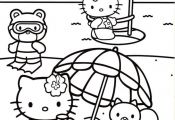 Hello Kitty at the beach in black and white.