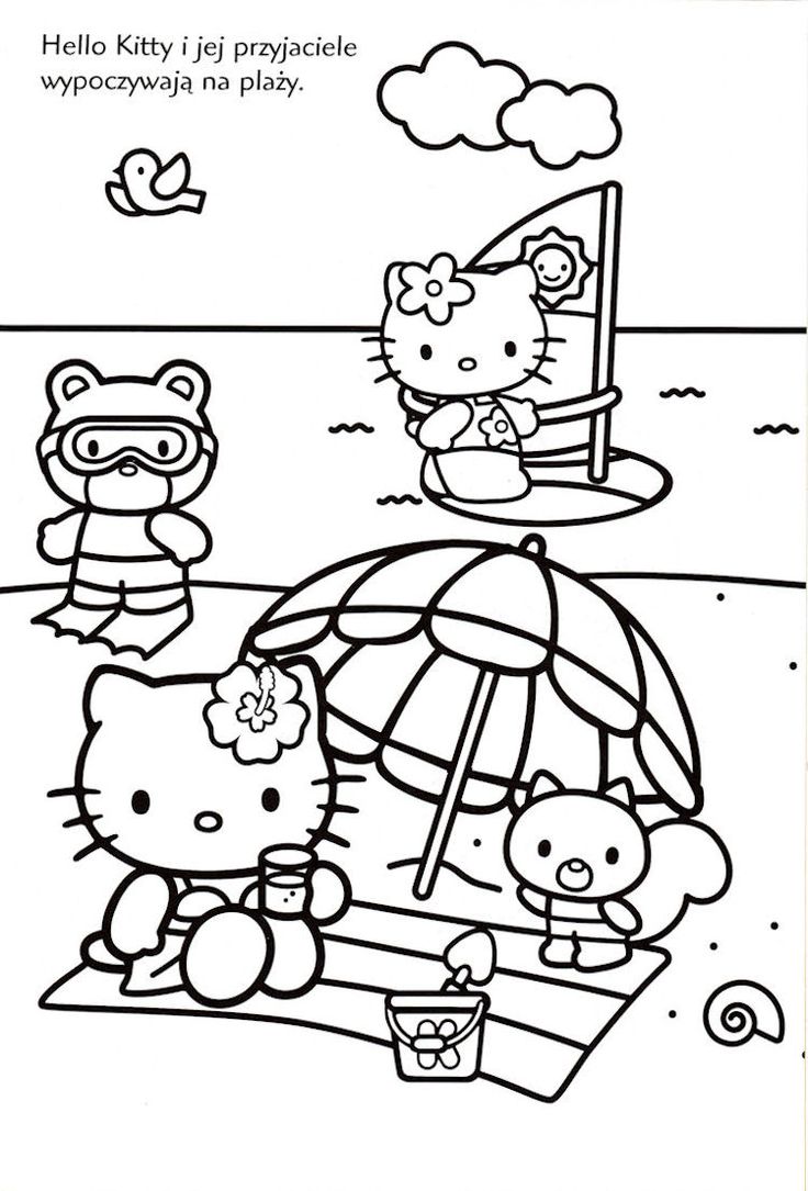 Hello Kitty at the beach in black and white. Wallpaper