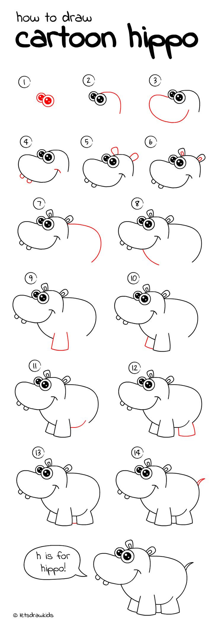 How to draw Cartoon Hippo. Easy drawing, step by step, perfect for kids! Let’s d… Wallpaper