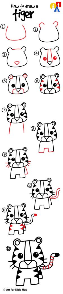 How to draw a cartoon tiger, just for kids! | BubaKids.com