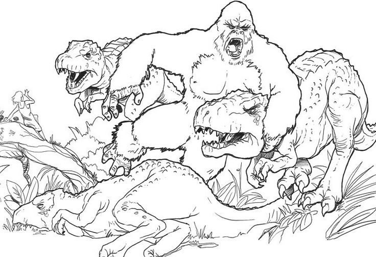 King Kong Fighting With Dinosaurs Coloring Page Wallpaper