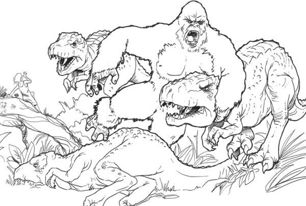 King Kong Fighting With Dinosaurs Coloring Pages Wallpaper