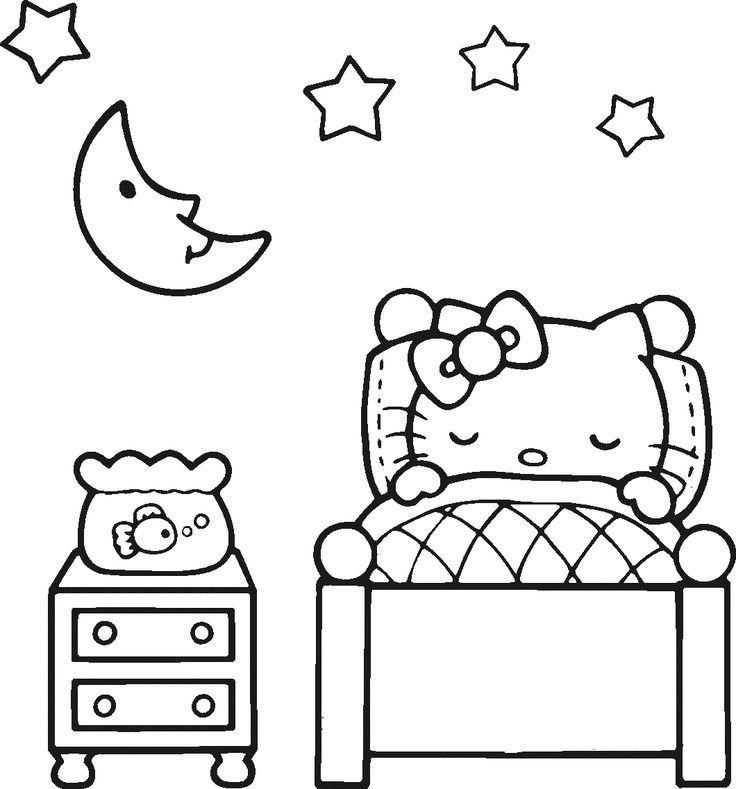 Lovely Sleeping Hello Kitty Coloring Page | Cute pages of …