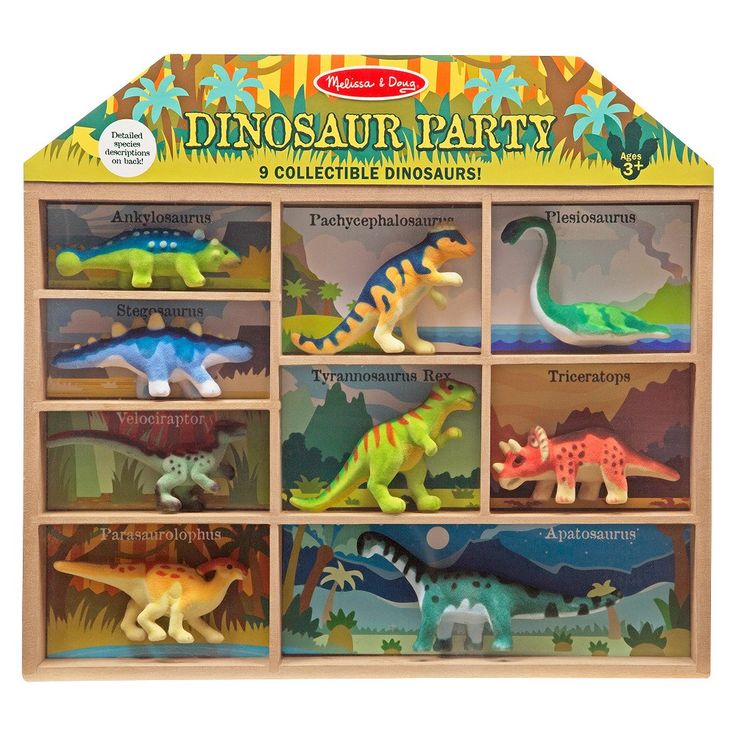 Melissa Doug Dinosaur Party Play Set 9 Collectible Miniature Dinosaurs in a