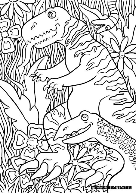 OPTIMIMMI | A free coloring page of dinosaurs in a jungle / Ilmainen värityskuv… Wallpaper
