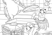 Parrots cooking coloring pages for kids, printable free - Rio 2 cartoon