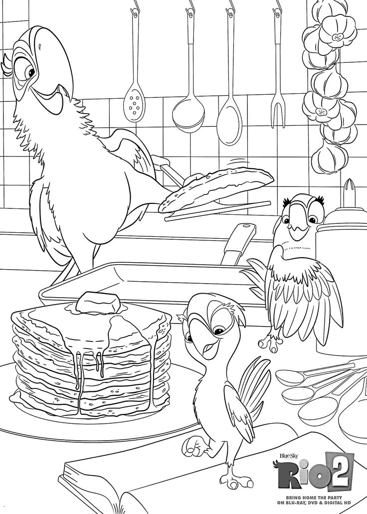 Parrots cooking coloring pages for kids, printable free – Rio 2 cartoon Wallpaper