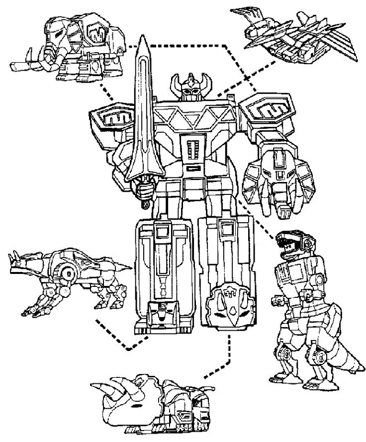 Power Rangers – Megazord and dinosaurs coloring page for boys #robot