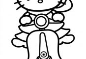 Printable hello kitty scooter coloring pages for kids