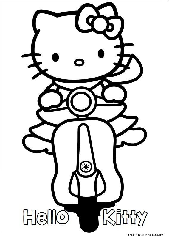 Printable hello kitty scooter coloring pages for kids Wallpaper