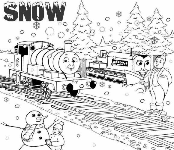 Thomas The Train Coloring Pages Christmas Season Snow