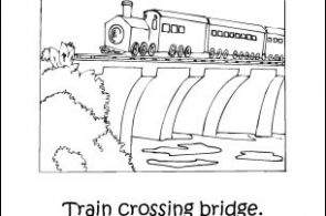 Trains Coloring Book: Train Crossing Bridge Coloring Page