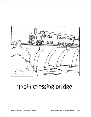 Trains Coloring Book: Train Crossing Bridge Coloring Page Wallpaper