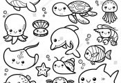 Vector Illustration of Sea animals Cartoon - Coloring book