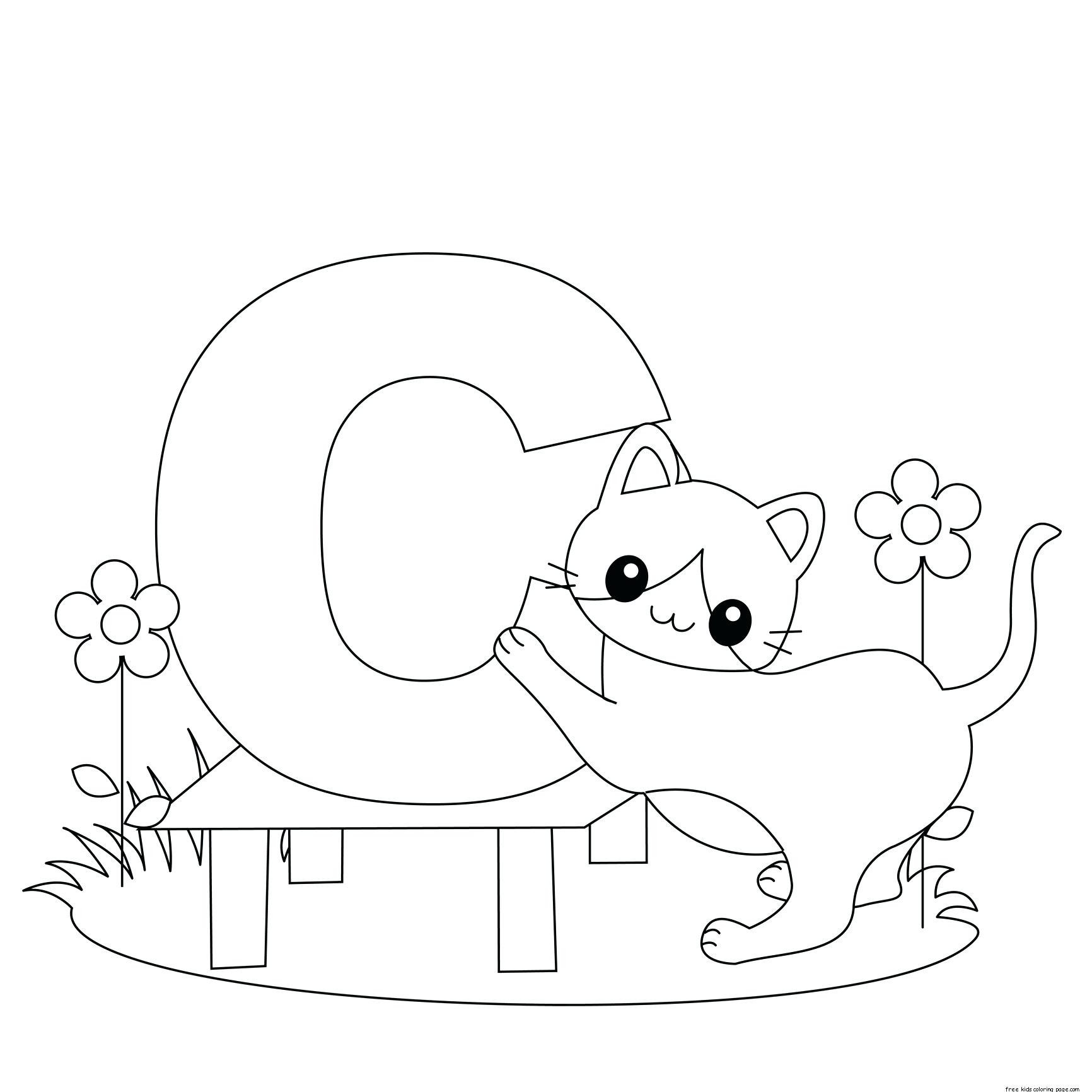 C for Cat Coloring Page Wallpaper