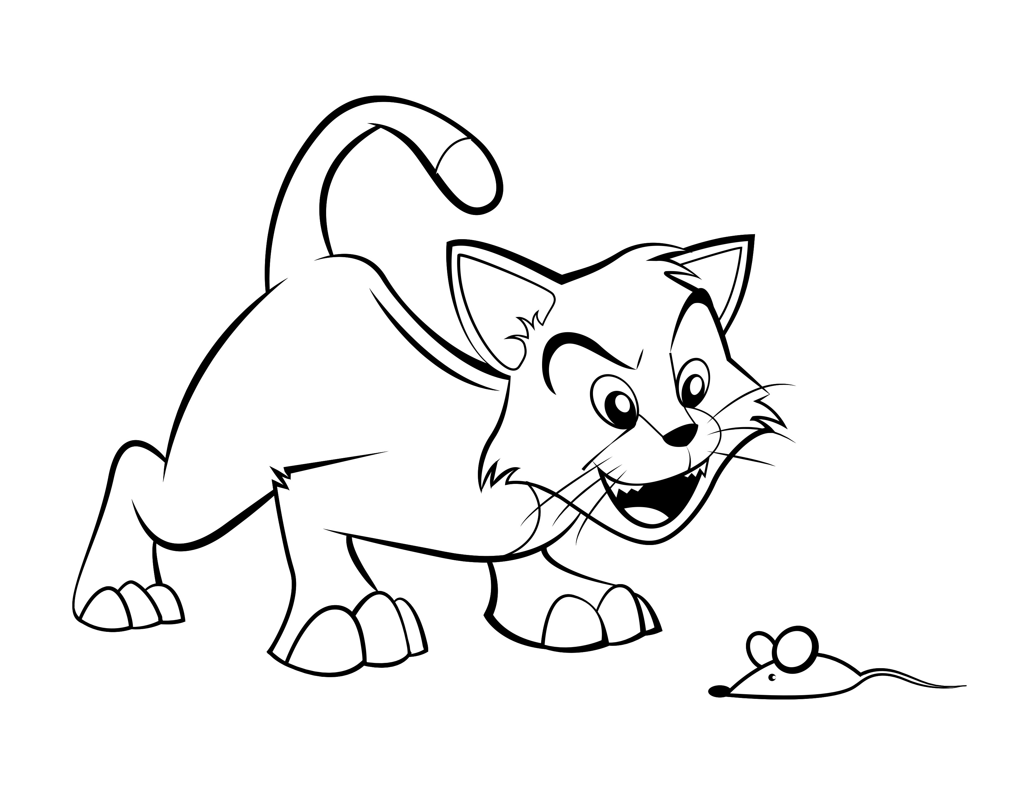 Котик с мышкой раскраска