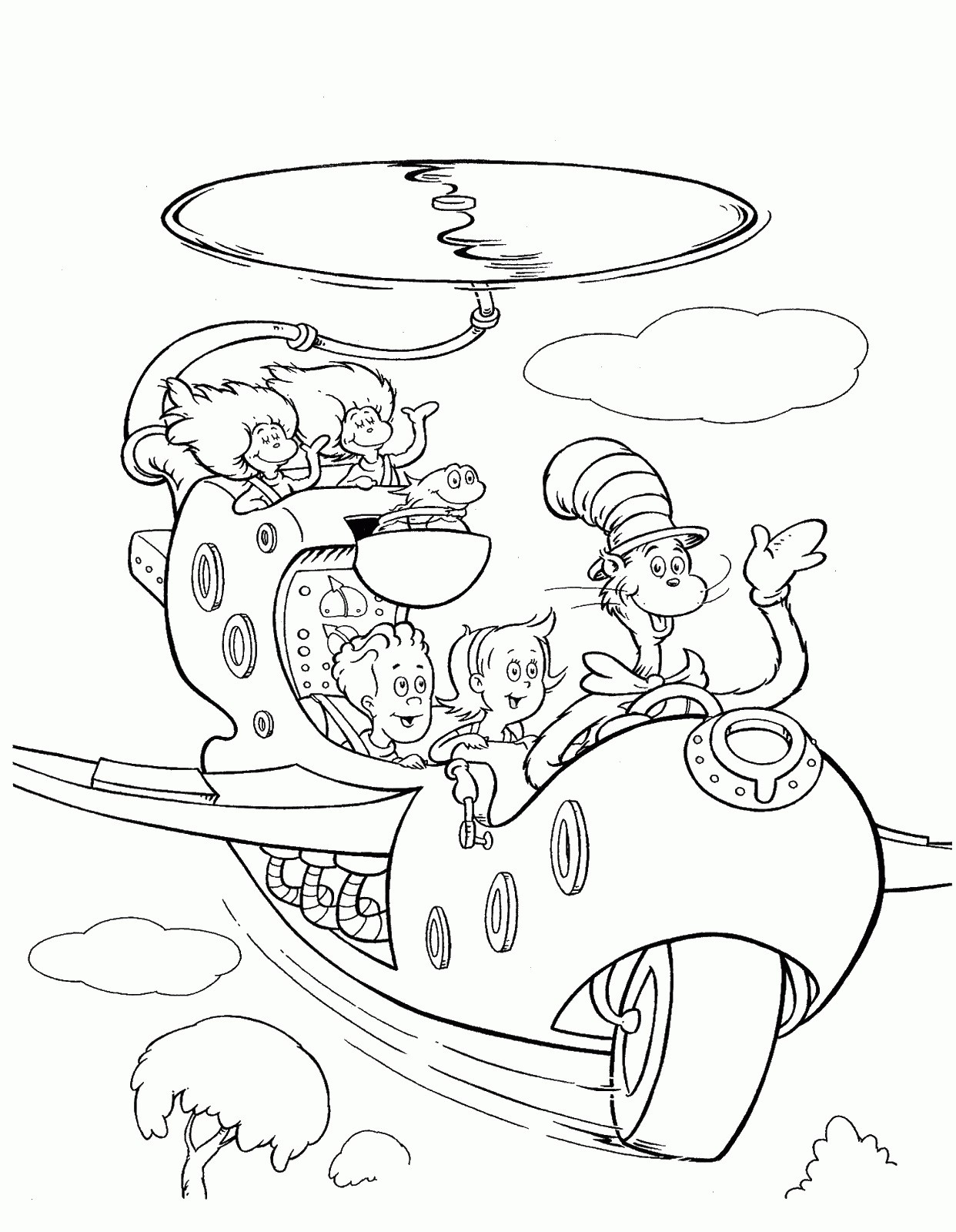 Cat and the Hat Hat Coloring Page