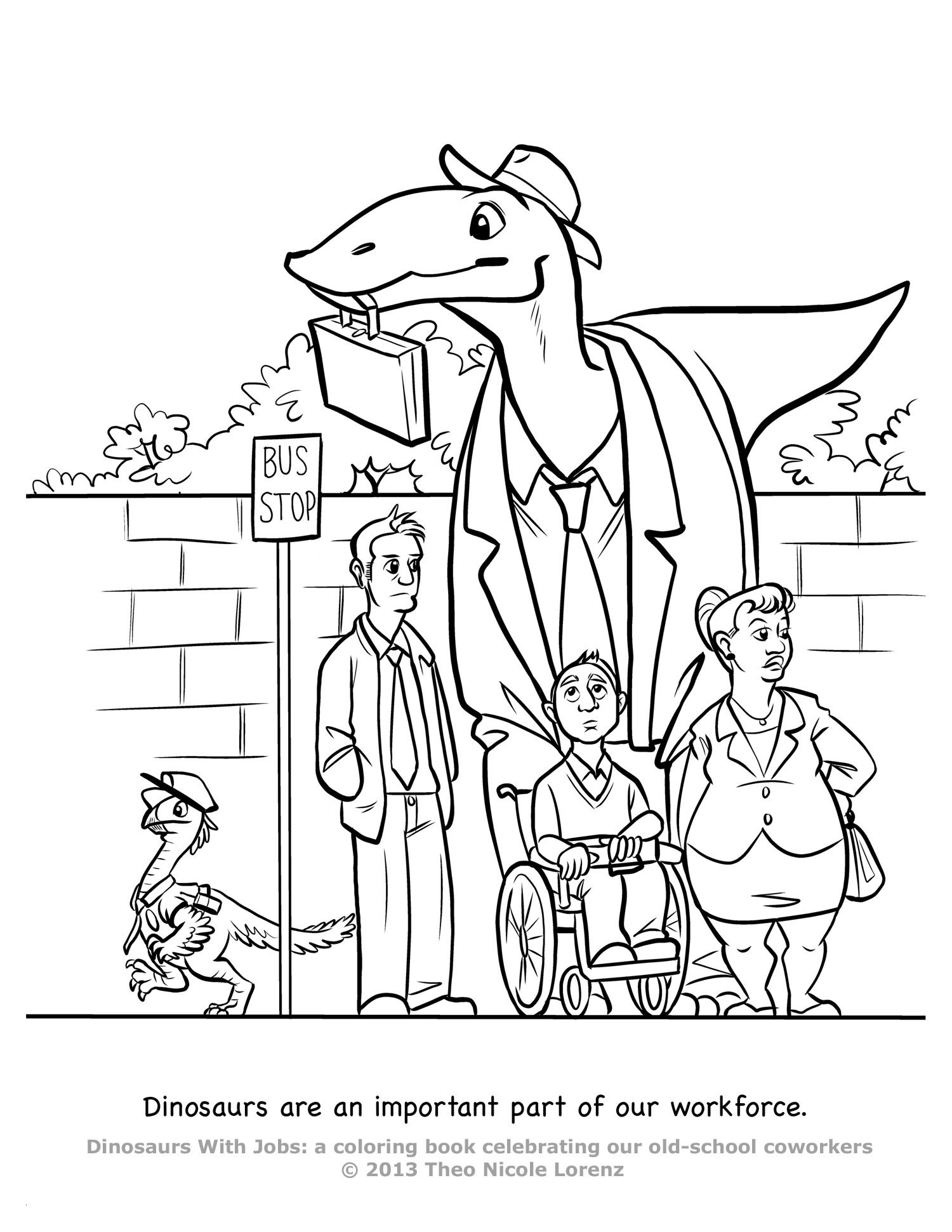 Dinosaurs with Jobs Coloring Book Wallpaper