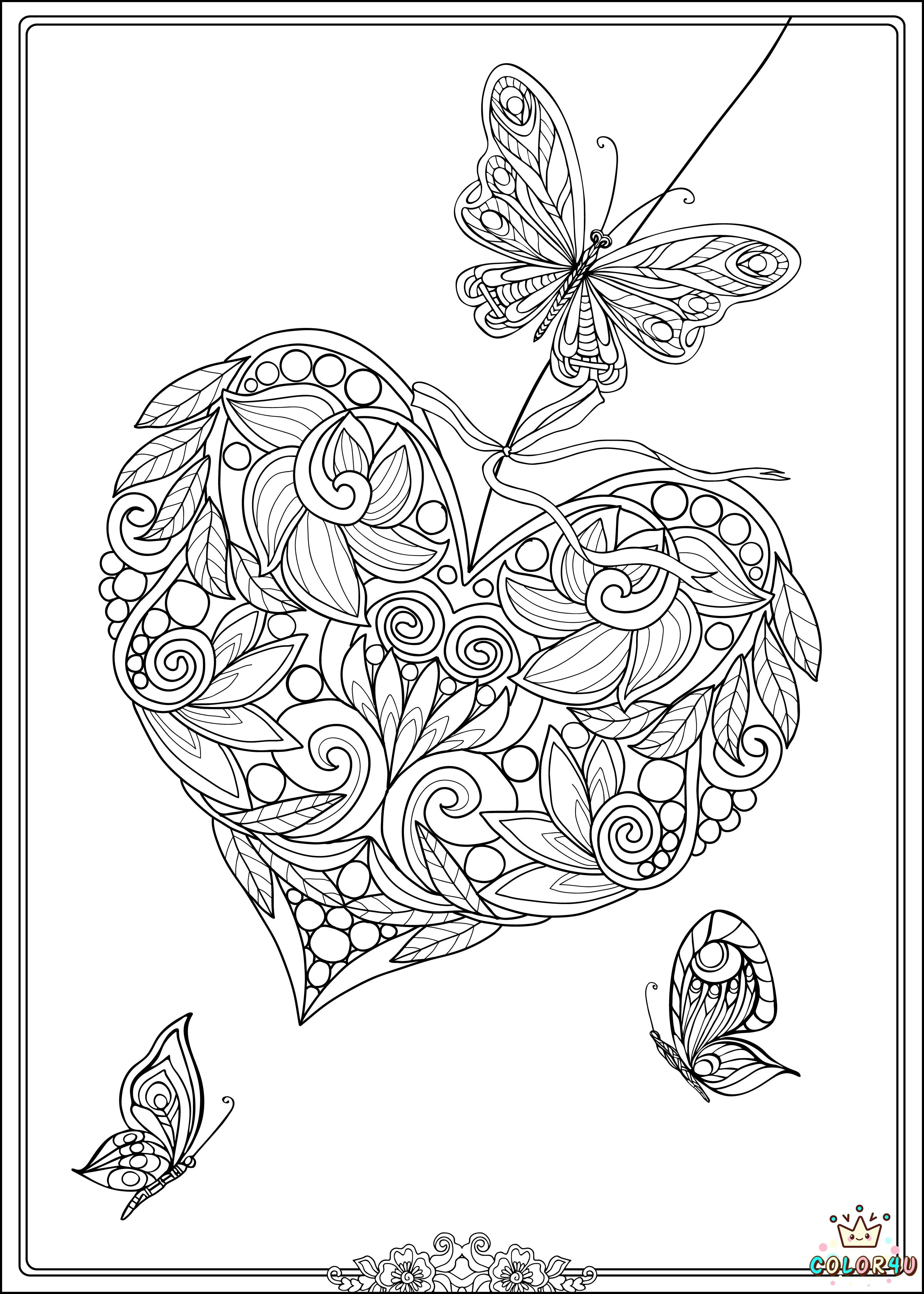 Hearts and butterflies Coloring Pages Wallpaper