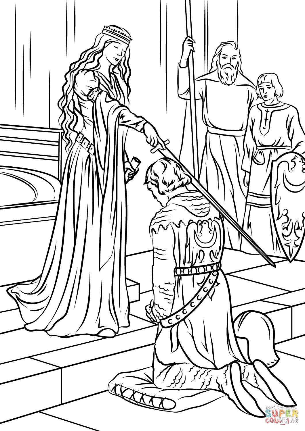 Knight and Princess Coloring Page Wallpaper